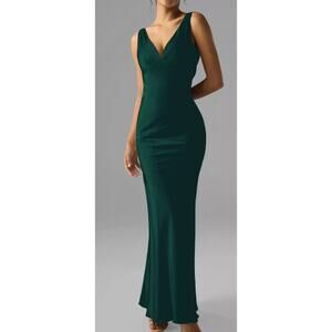 AW BRIDAL 2 XS hunter green Rachael satin mermaid cowl back maxi dress NEW B163